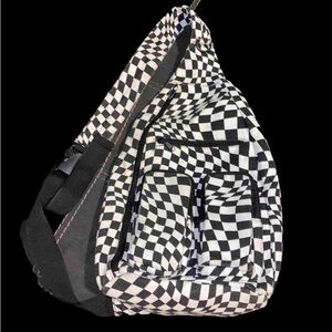 NOBO Black/White Checkered Sling Backpack Crossbody Shoulder Bag Travel Backpack